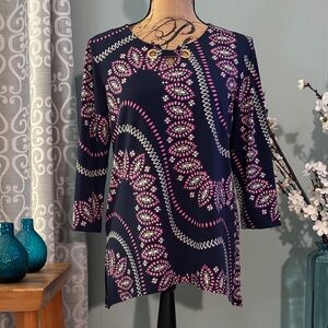 JM Collection Petite 3/4 Sleeve Paisley Print Tunic